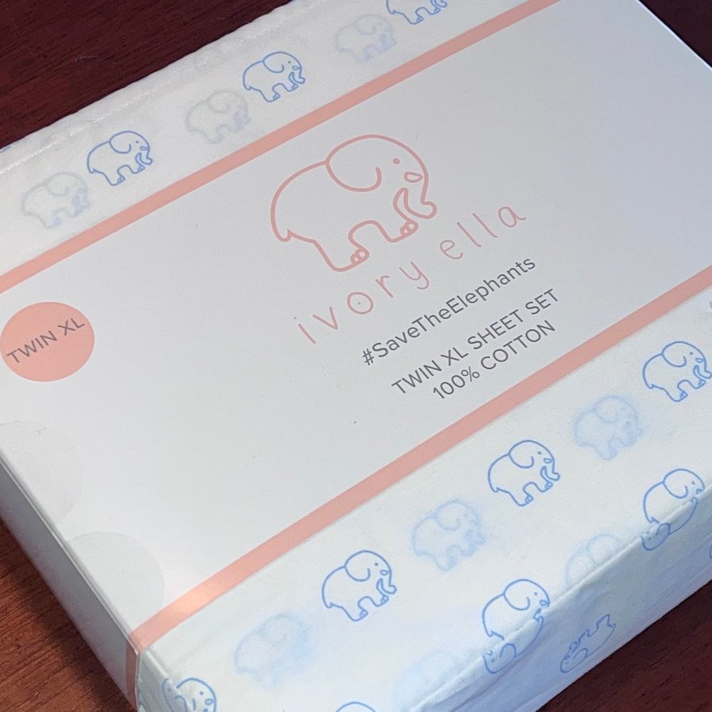 IVORY ELLA Twin XL Cotton Sheet Set - SAVE THE ELEPHANTS  ALL COTTON
